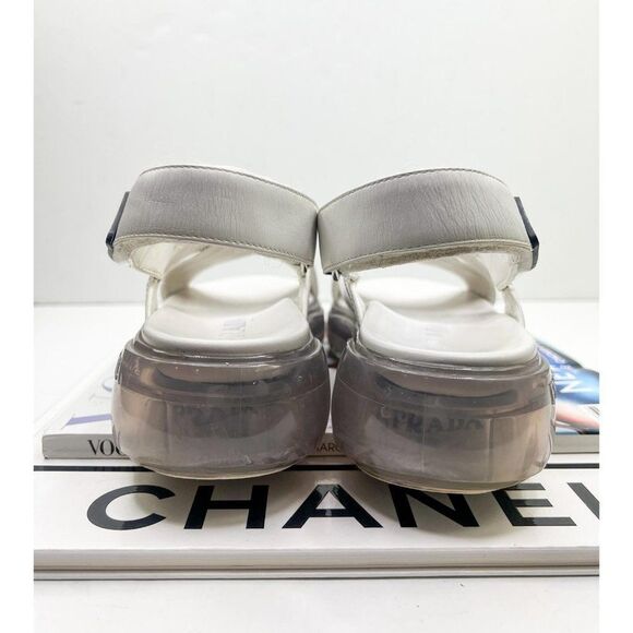PRADA Cloudburst White Strappy 'Prada' Logo Platform Sandals Size EU37.5 - Picture 12 of 15